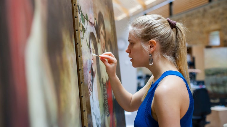 The Paterson Children painting by Sir Henry Raeburn being cleaned